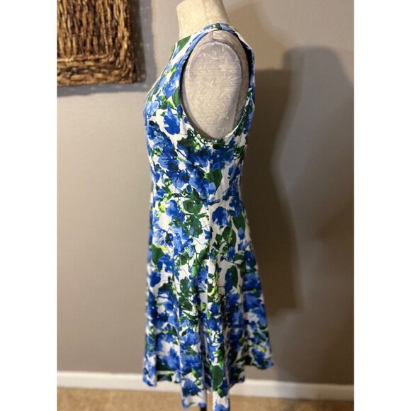 Milly NY Dress 10 Blue Ivory A Line Washable Stretch Cotton Sleeveless Summer - Picture 3 of 5